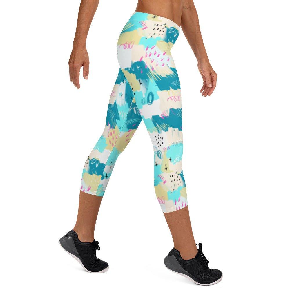 Aqua Line Art Capri Leggings | DEEAREST LTD