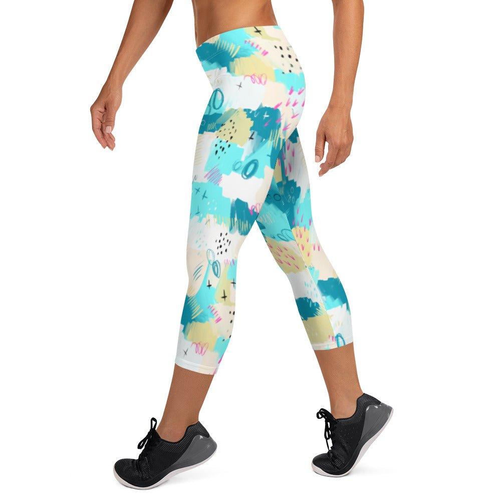 Aqua Line Art Capri Leggings | DEEAREST LTD