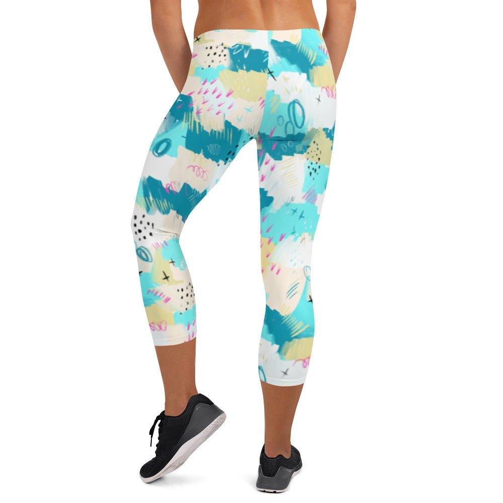 Aqua Line Art Capri Leggings | DEEAREST LTD