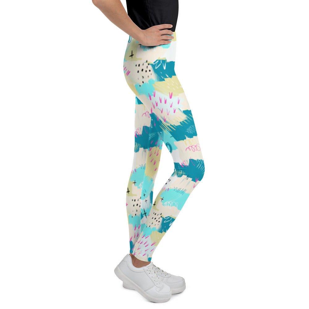 Aqua Line Art Youth Leggings | DEEAREST LTD