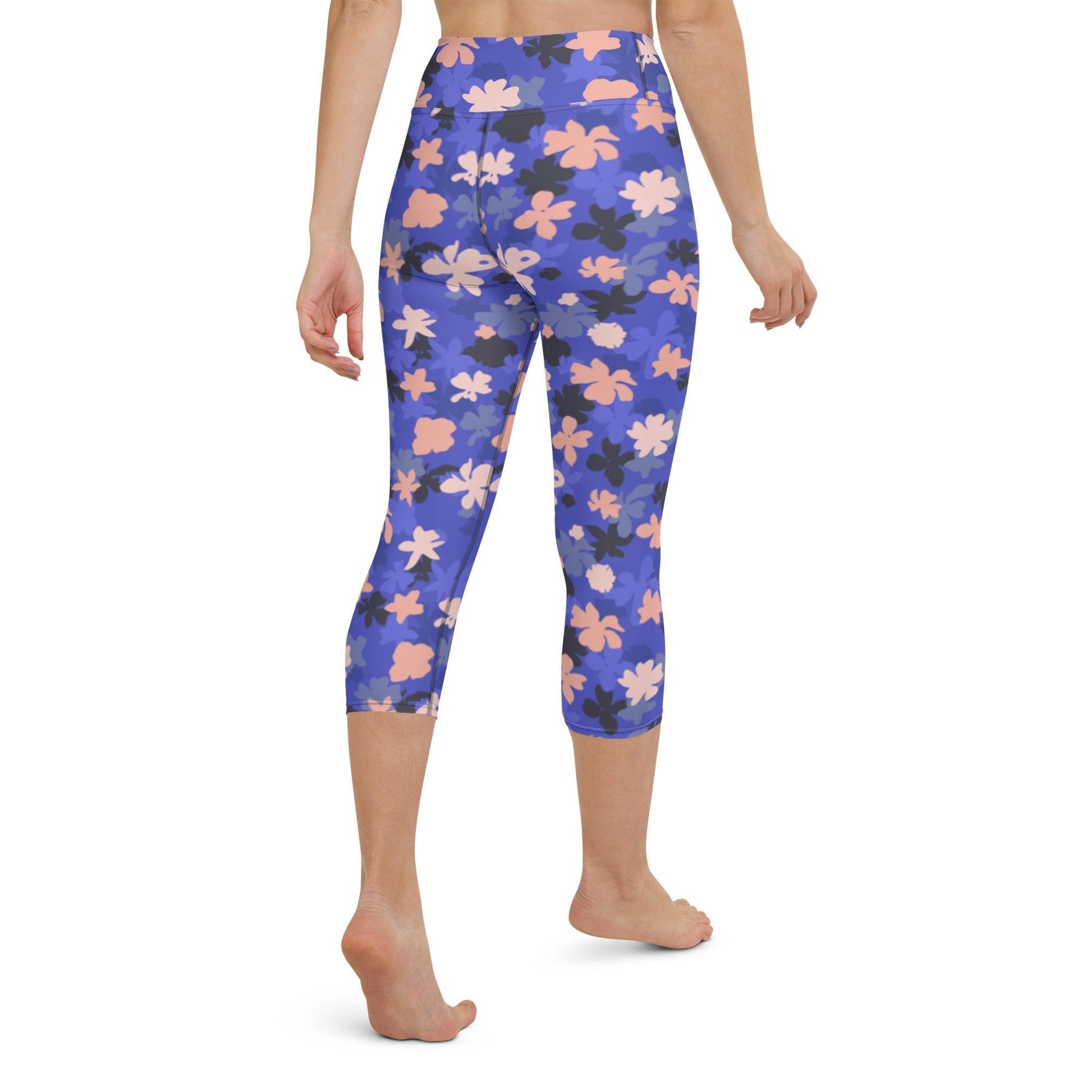 Blue Blossom Yoga Capri Leggings | DEEAREST LTD