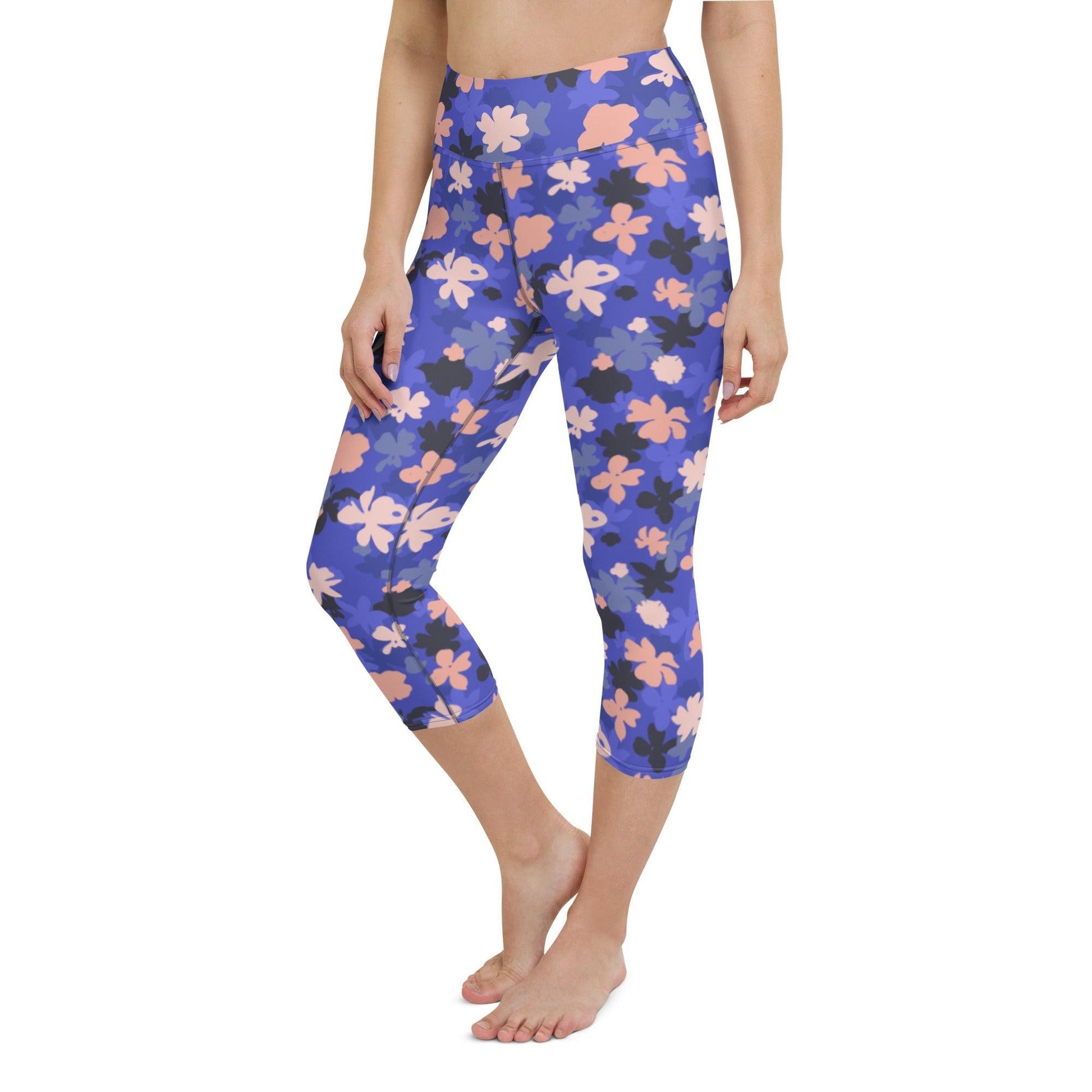 Blue Blossom Yoga Capri Leggings | DEEAREST LTD