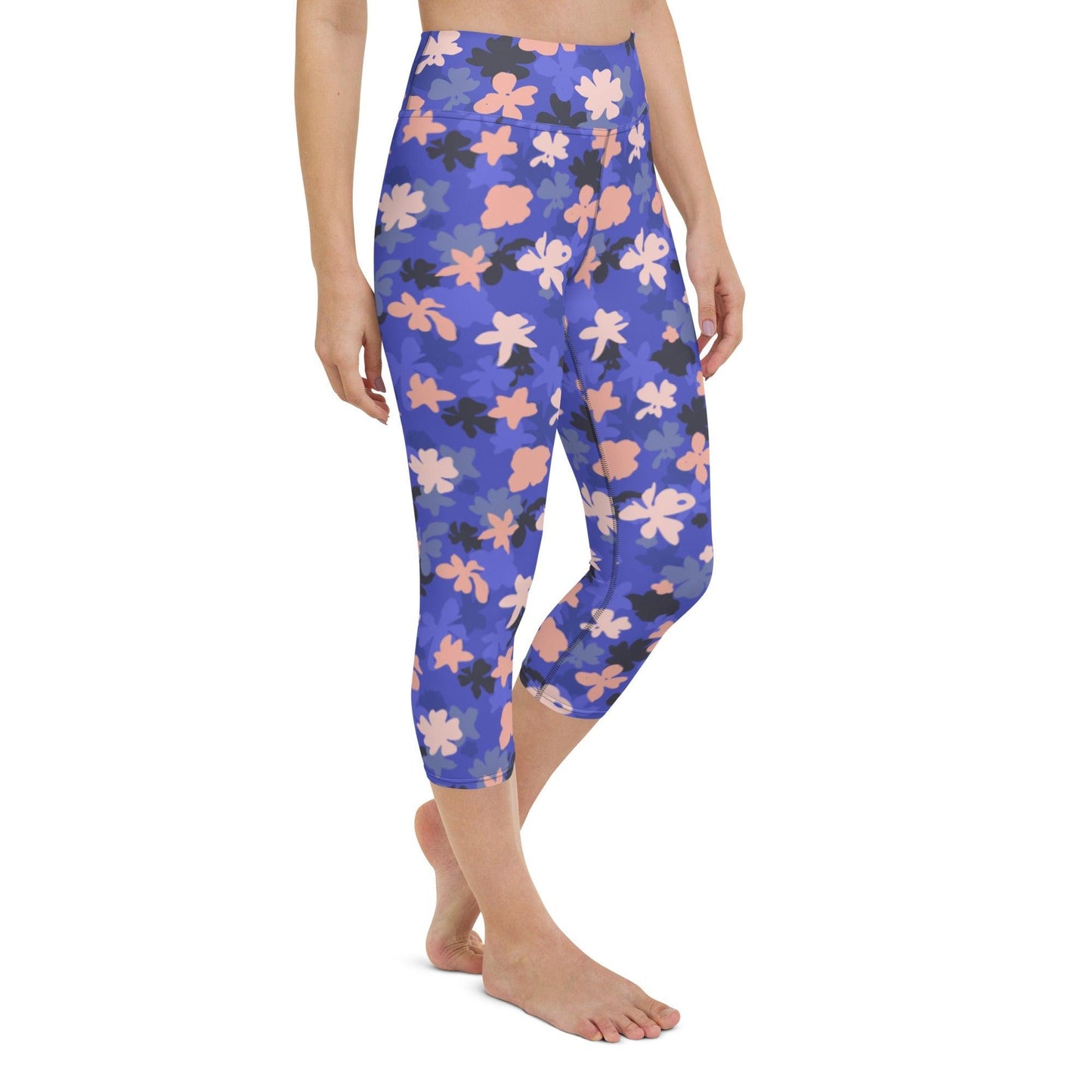 Blue Blossom Yoga Capri Leggings | DEEAREST LTD