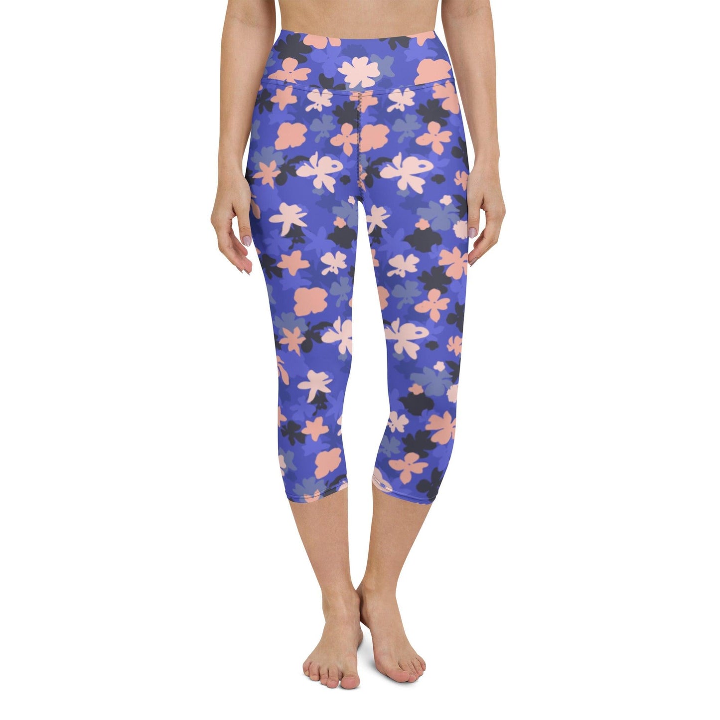 Blue Blossom Yoga Capri Leggings | DEEAREST LTD