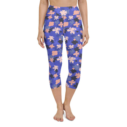 Blue Blossom Yoga Capri Leggings | DEEAREST LTD