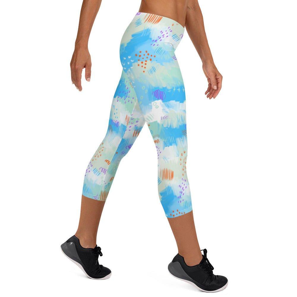 Blue Line Art Capri Leggings | DEEAREST LTD