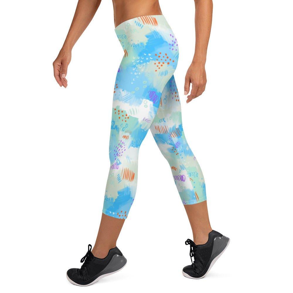 Blue Line Art Capri Leggings | DEEAREST LTD