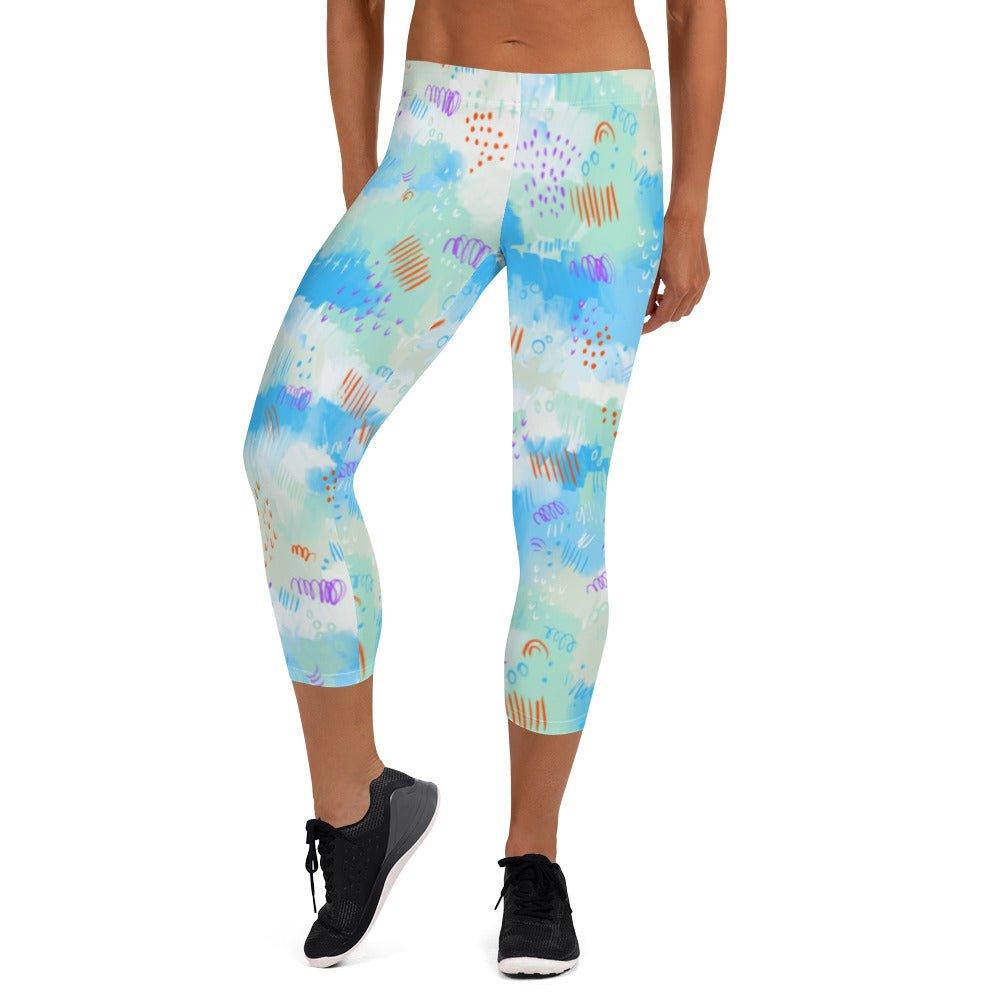 Blue Line Art Capri Leggings | DEEAREST LTD