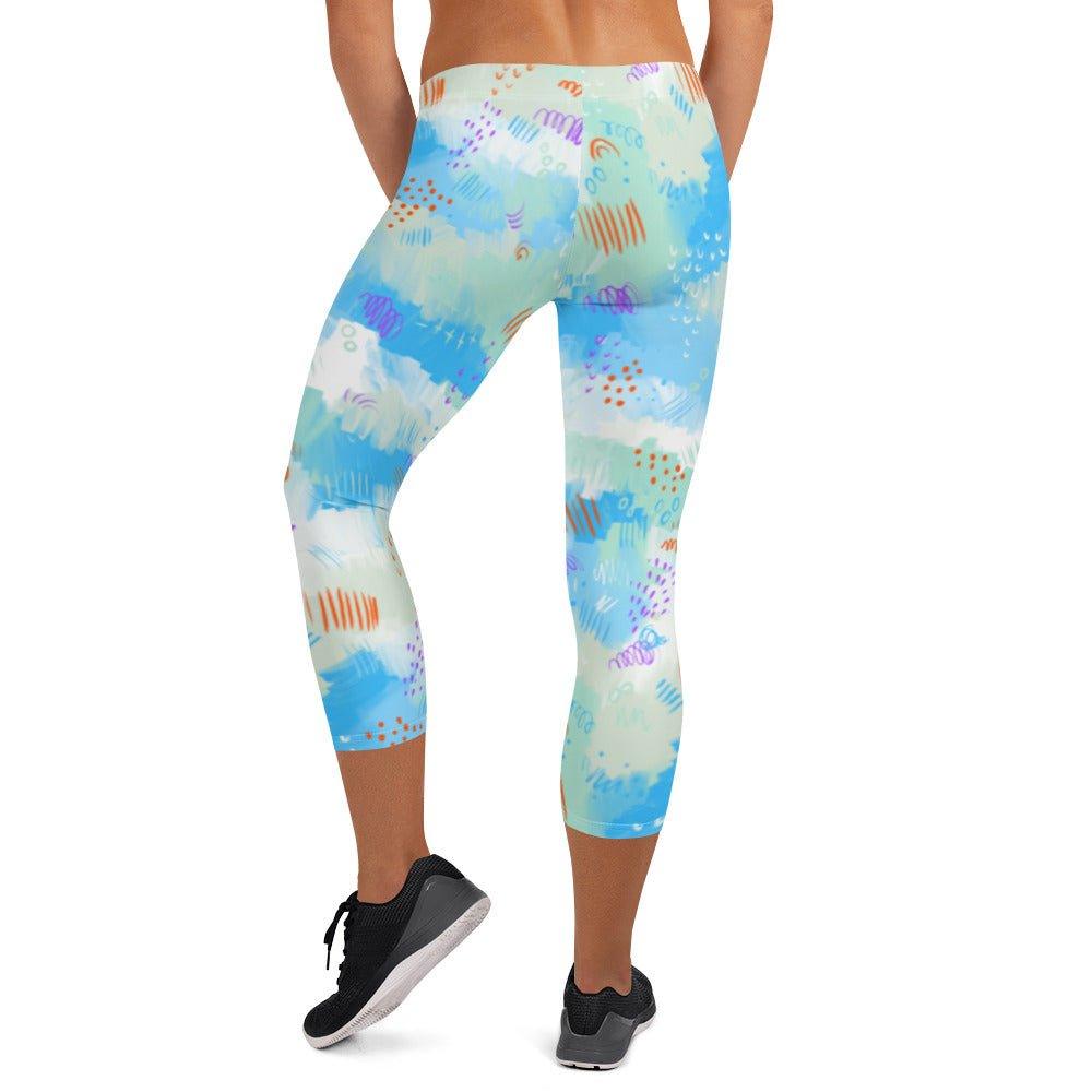 Blue Line Art Capri Leggings | DEEAREST LTD