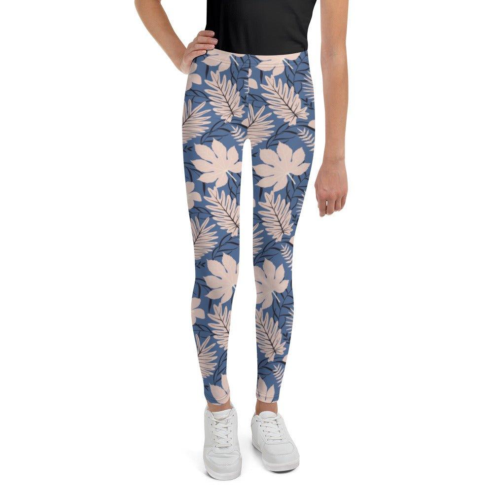 Blue Tropical Flower Youth Leggings | DEEAREST LTD