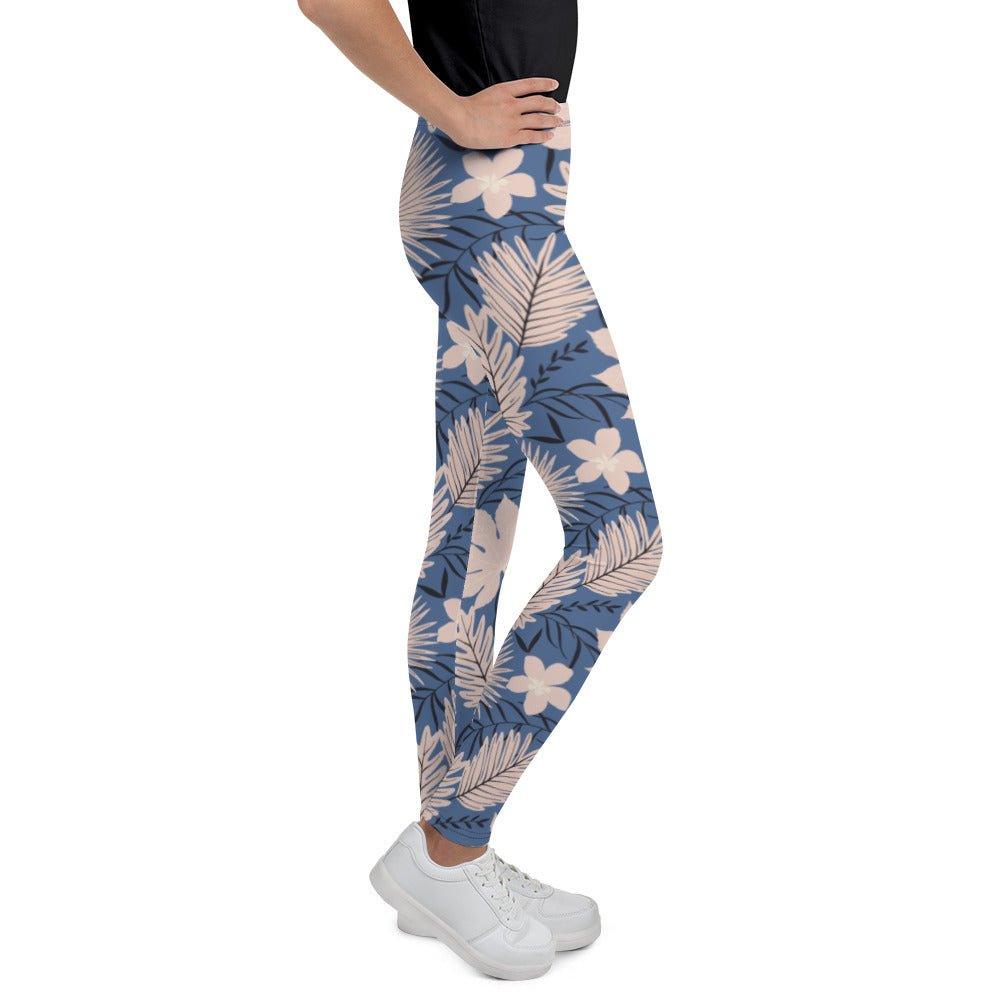 Blue Tropical Flower Youth Leggings | DEEAREST LTD