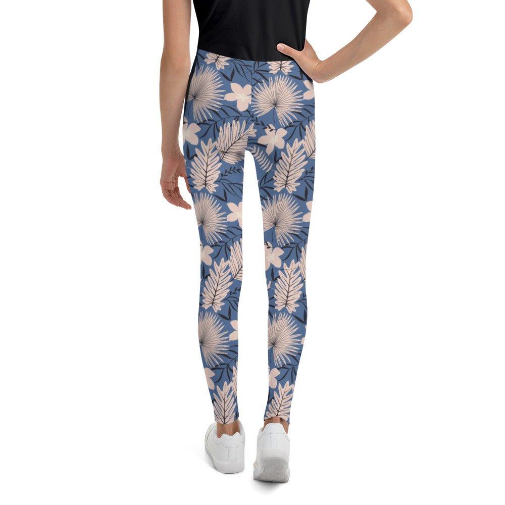 Blue Tropical Flower Youth Leggings | DEEAREST LTD