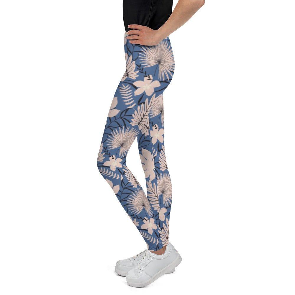 Blue Tropical Flower Youth Leggings | DEEAREST LTD