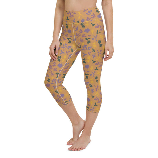 Brown Blossom Yoga Capri Leggings | DEEAREST LTD