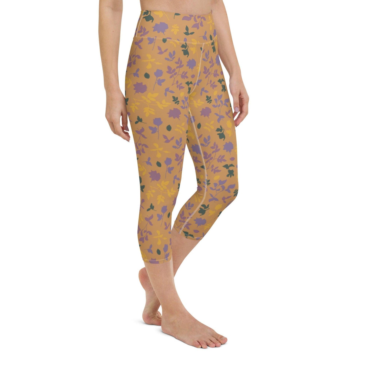 Brown Blossom Yoga Capri Leggings | DEEAREST LTD