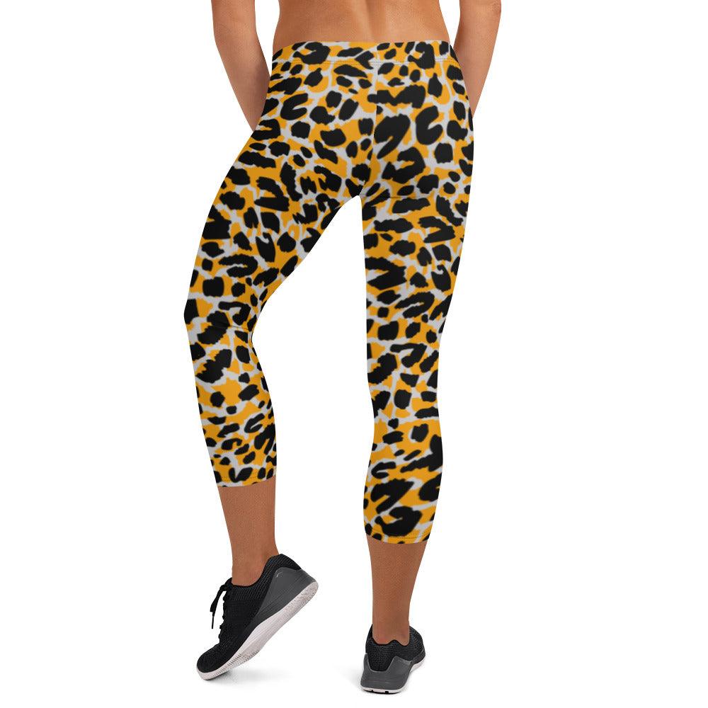 Orange Animal Print Women's Capri Leggings | DEEAREST LTD