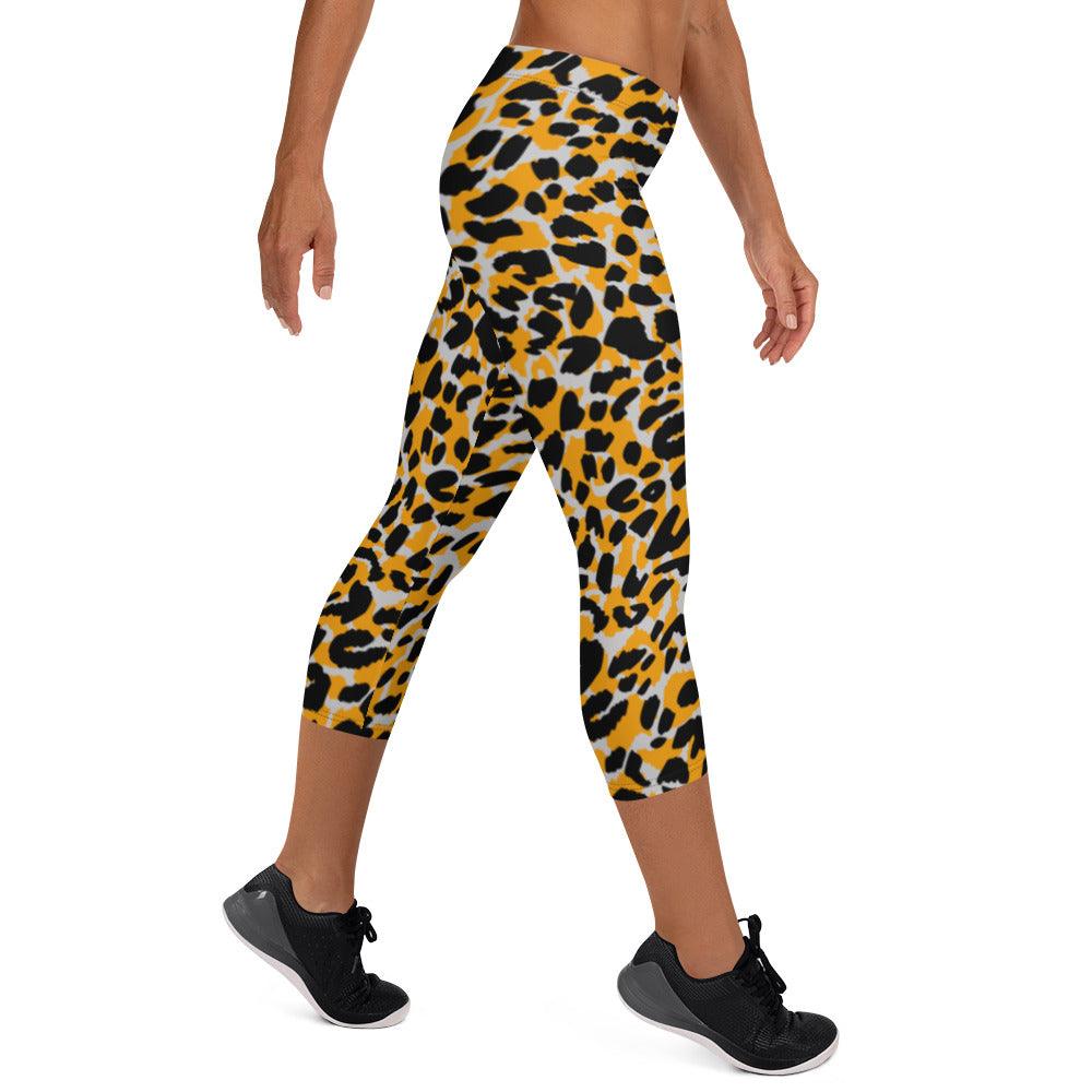 Orange Animal Print Women's Capri Leggings | DEEAREST LTD