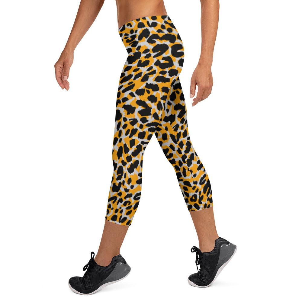 Orange Animal Print Women's Capri Leggings | DEEAREST LTD