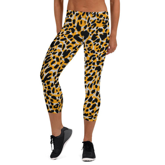 Orange Animal Print Women's Capri Leggings | DEEAREST LTD