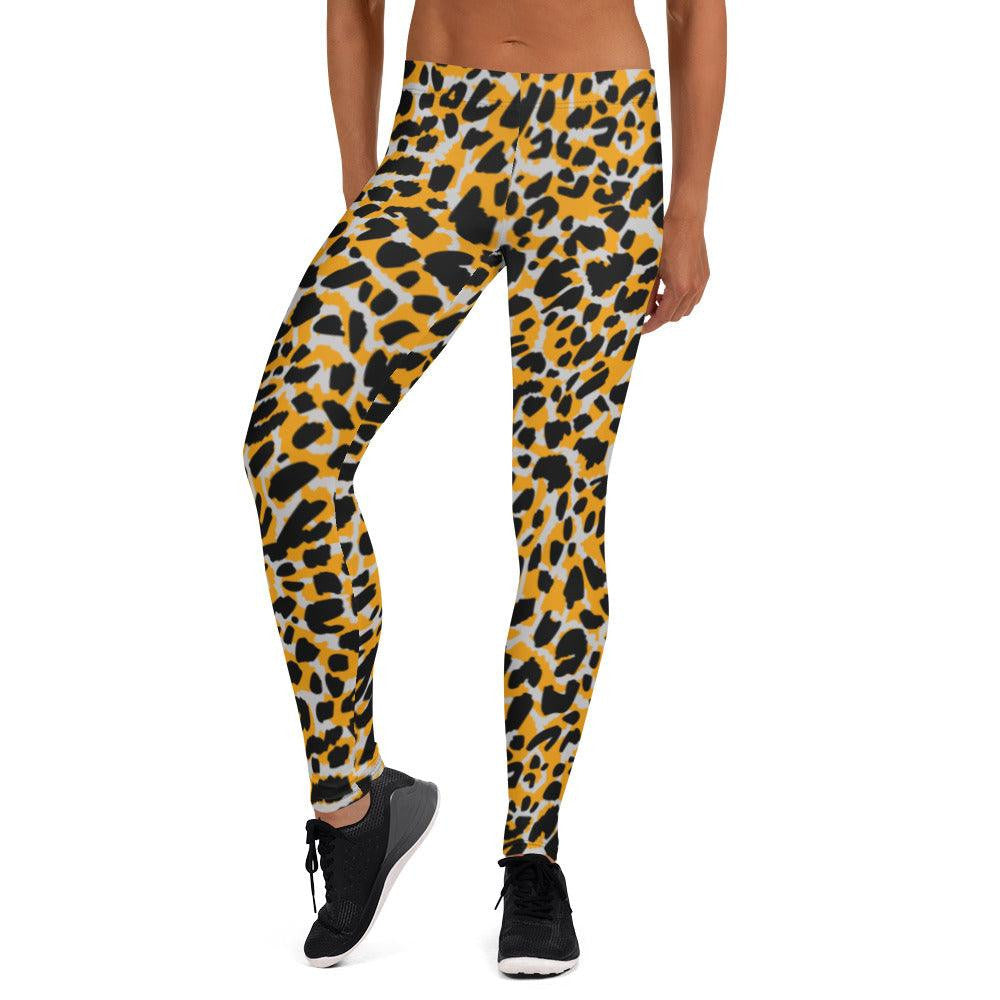 Orange Animal Print Women's Mid-Rise Leggings | DEEAREST LTD