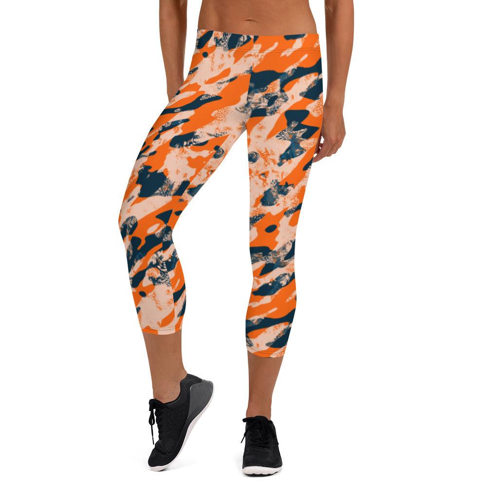 Orange Camouflage Women's Capri Leggings | DEEAREST LTD