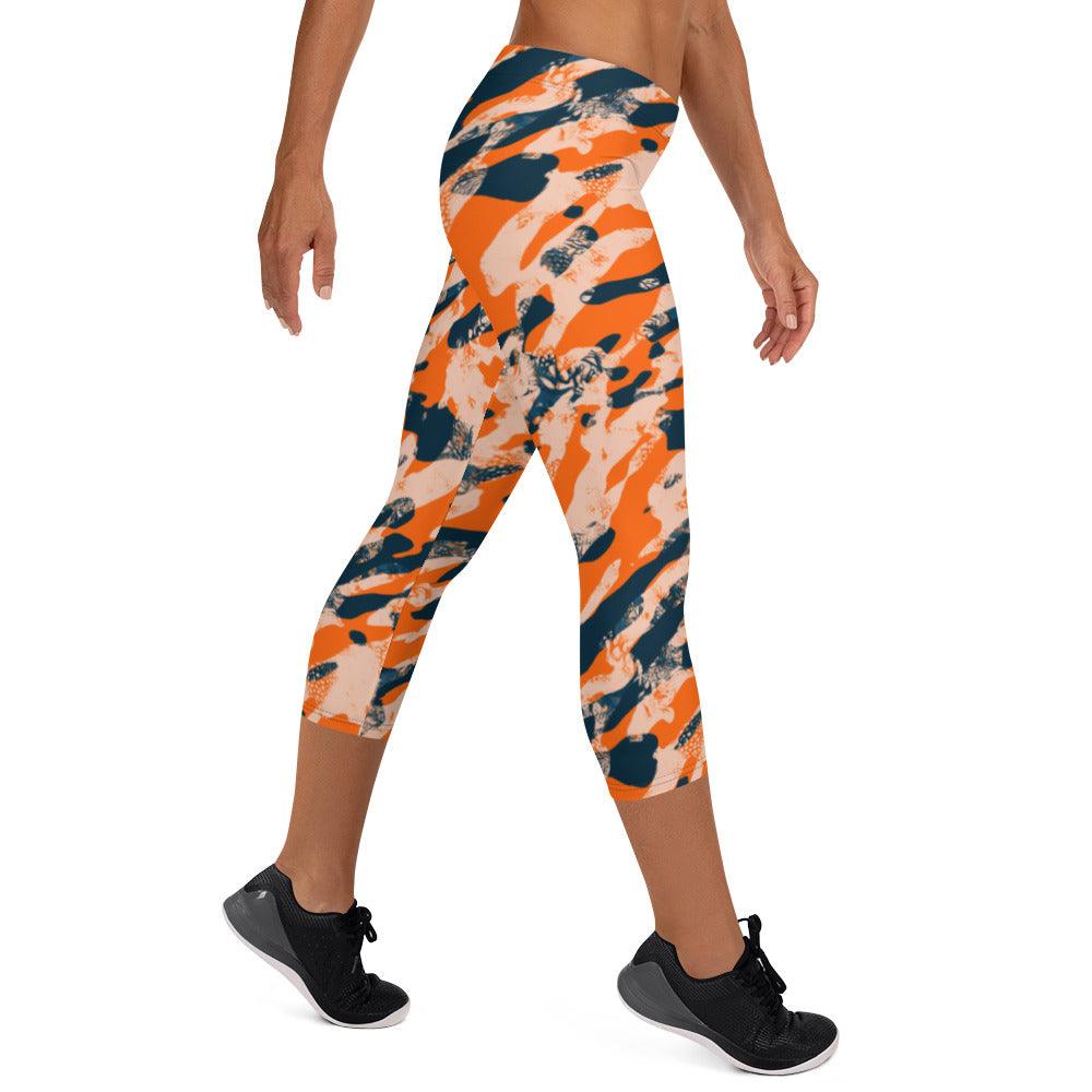 Orange Camouflage Women's Capri Leggings | DEEAREST LTD