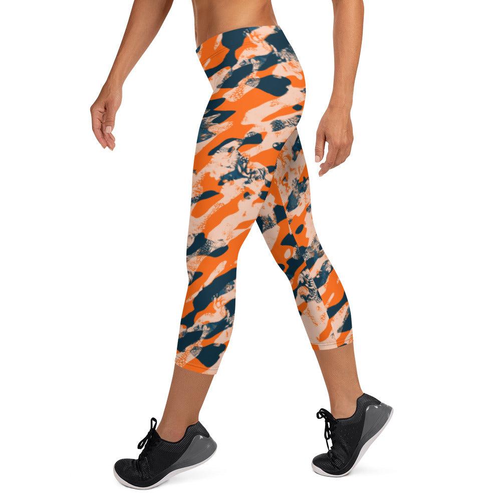 Orange Camouflage Women's Capri Leggings | DEEAREST LTD