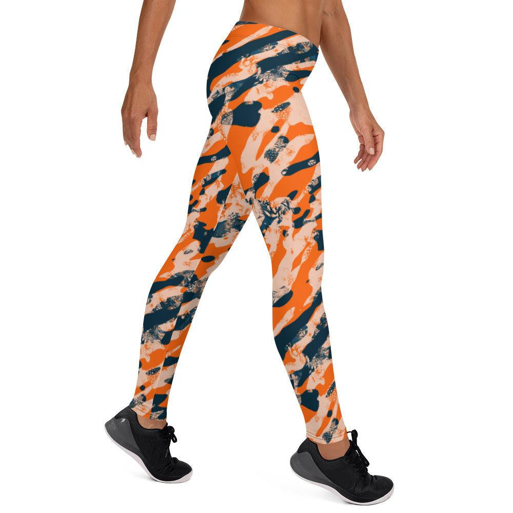 Orange Camouflage Women's Mid-Rise Leggings | DEEAREST LTD