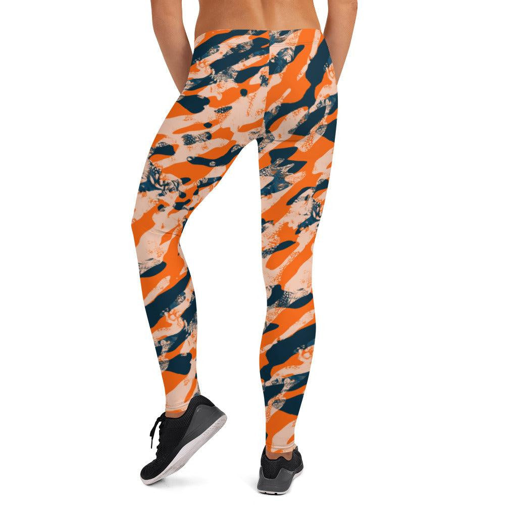 Orange Camouflage Women's Mid-Rise Leggings | DEEAREST LTD