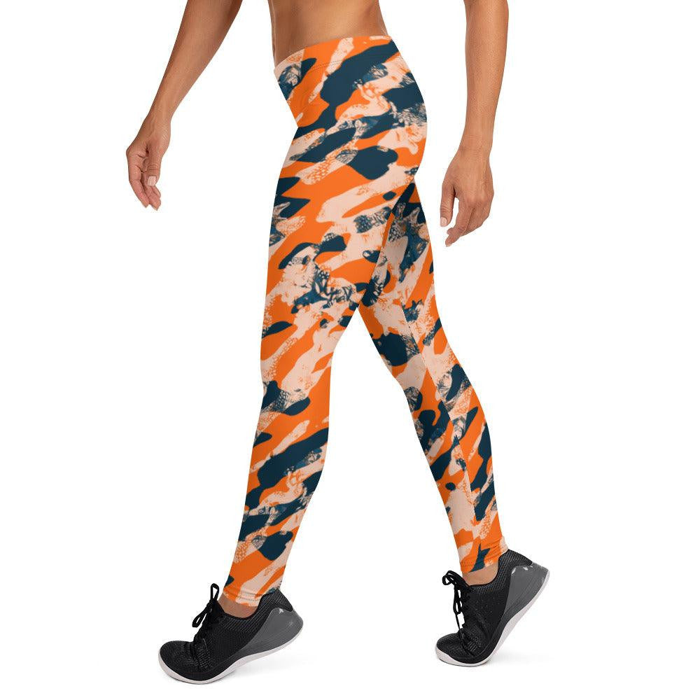 Orange Camouflage Women's Mid-Rise Leggings | DEEAREST LTD