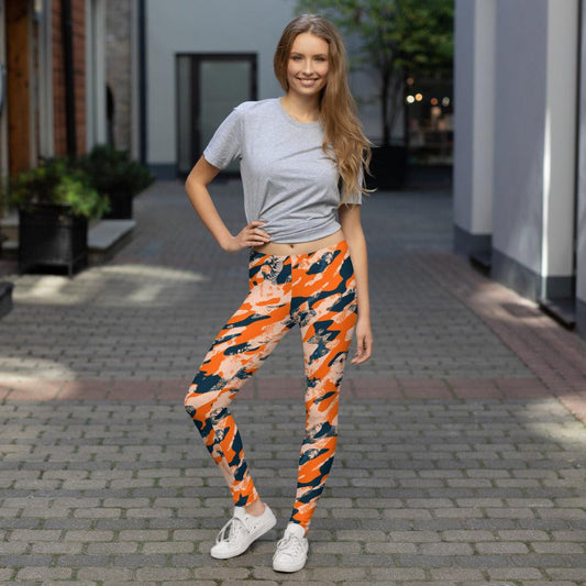 Orange Camouflage Women's Mid-Rise Leggings | DEEAREST LTD