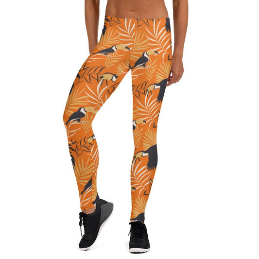 Orange Tropical Toucan Women's Mid-Rise Leggings | DEEAREST LTD