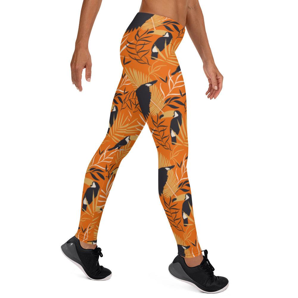 Orange Tropical Toucan Women's Mid-Rise Leggings | DEEAREST LTD