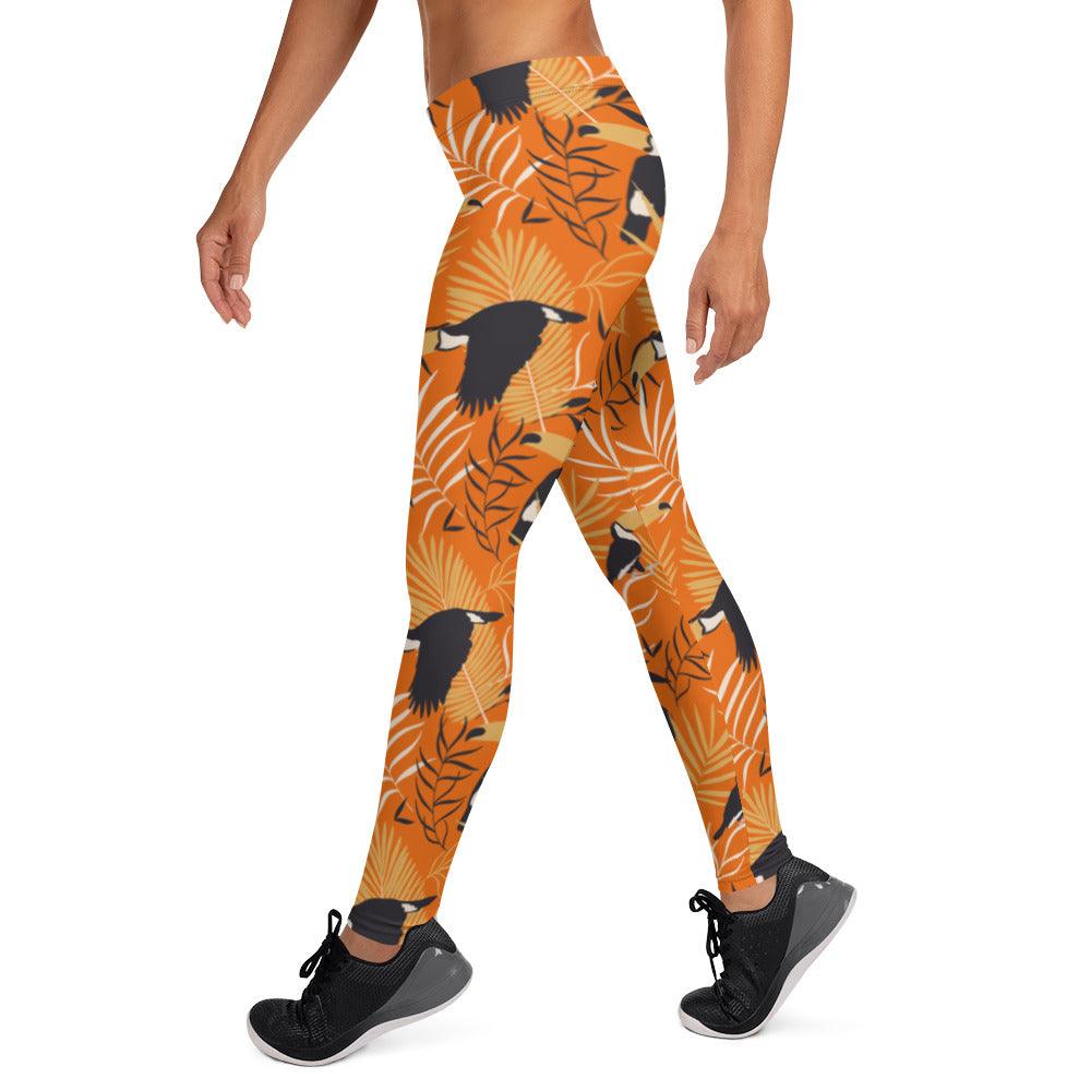 Orange Tropical Toucan Women's Mid-Rise Leggings | DEEAREST LTD