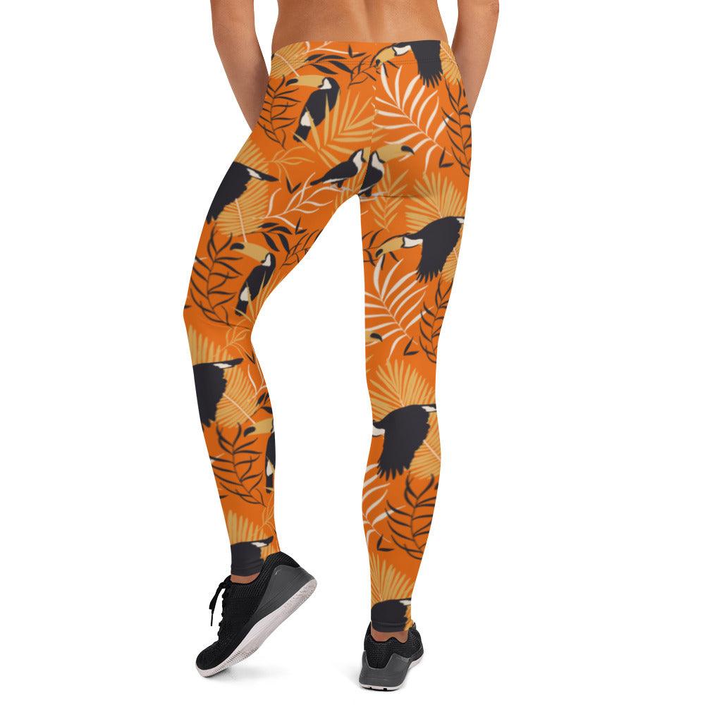 Orange Tropical Toucan Women's Mid-Rise Leggings | DEEAREST LTD