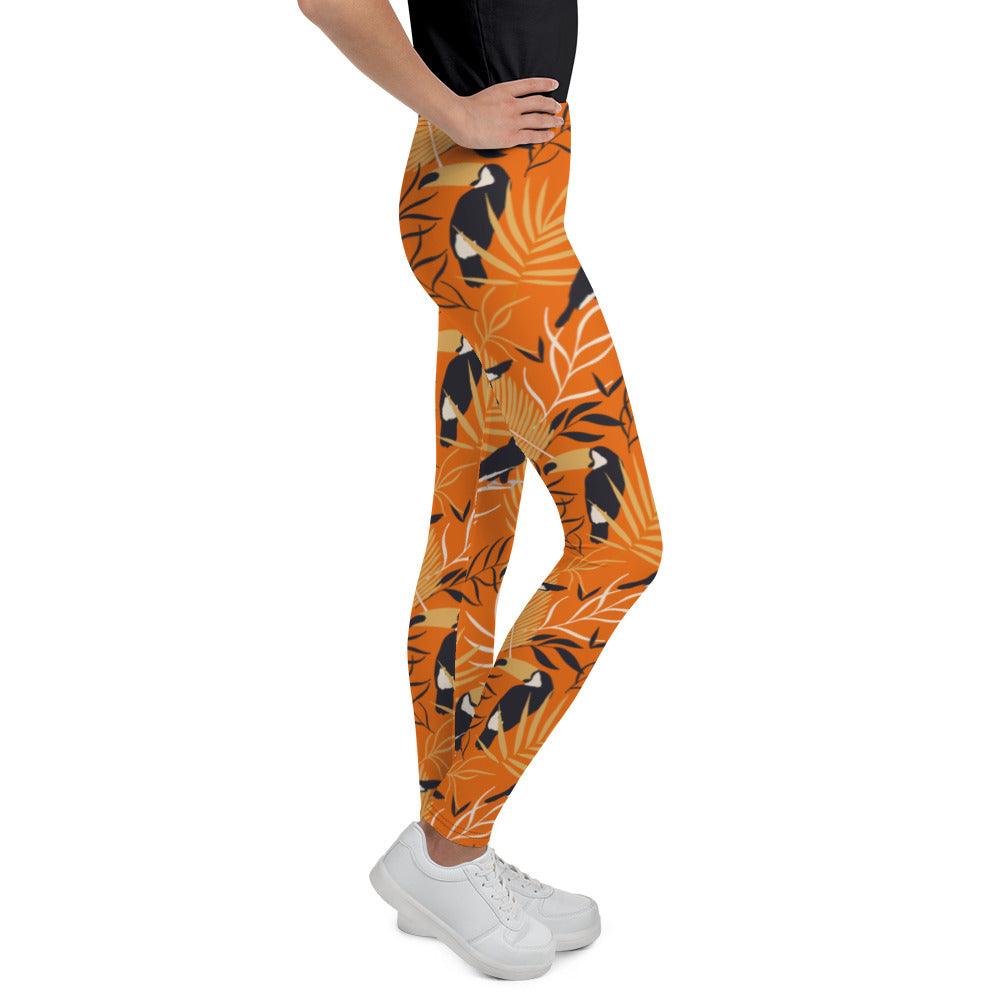 Orange Tropical Toucan Youth Leggings | DEEAREST LTD