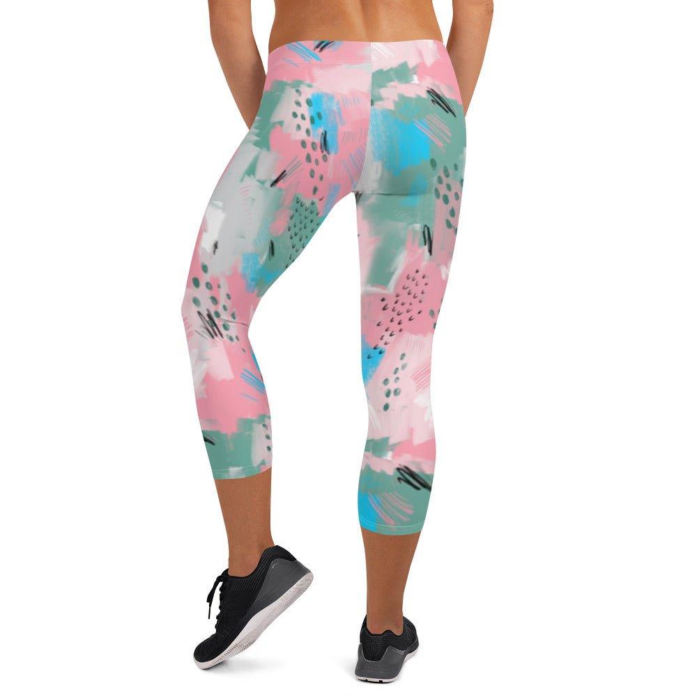 Pink Abstract Women's Capri Leggings | DEEAREST LTD