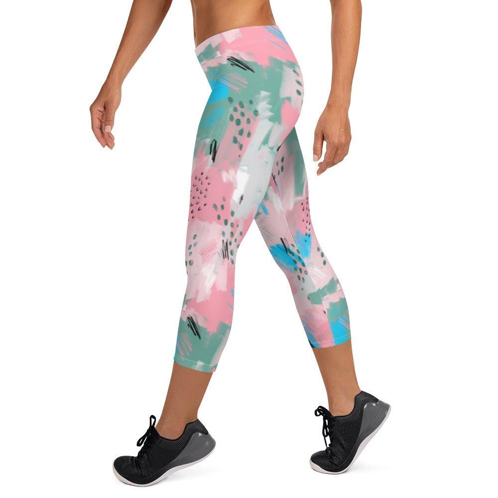 Pink Abstract Women's Capri Leggings | DEEAREST LTD