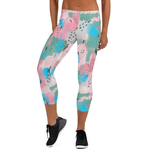 Pink Abstract Women's Capri Leggings | DEEAREST LTD