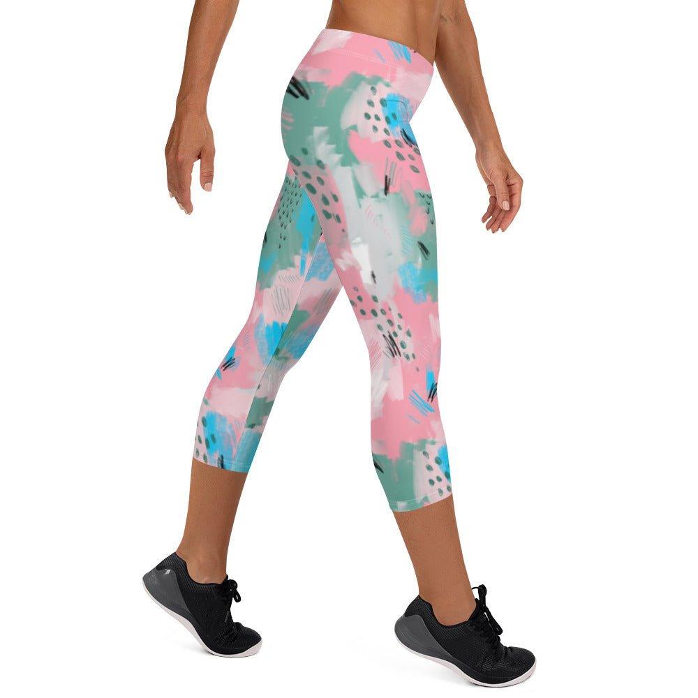 Pink Abstract Women's Capri Leggings | DEEAREST LTD