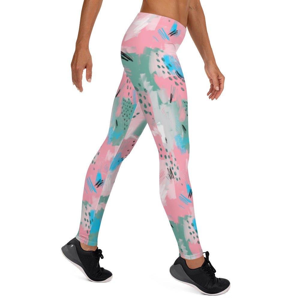 Pink Abstract Women's Mid-Rise Leggings | DEEAREST LTD