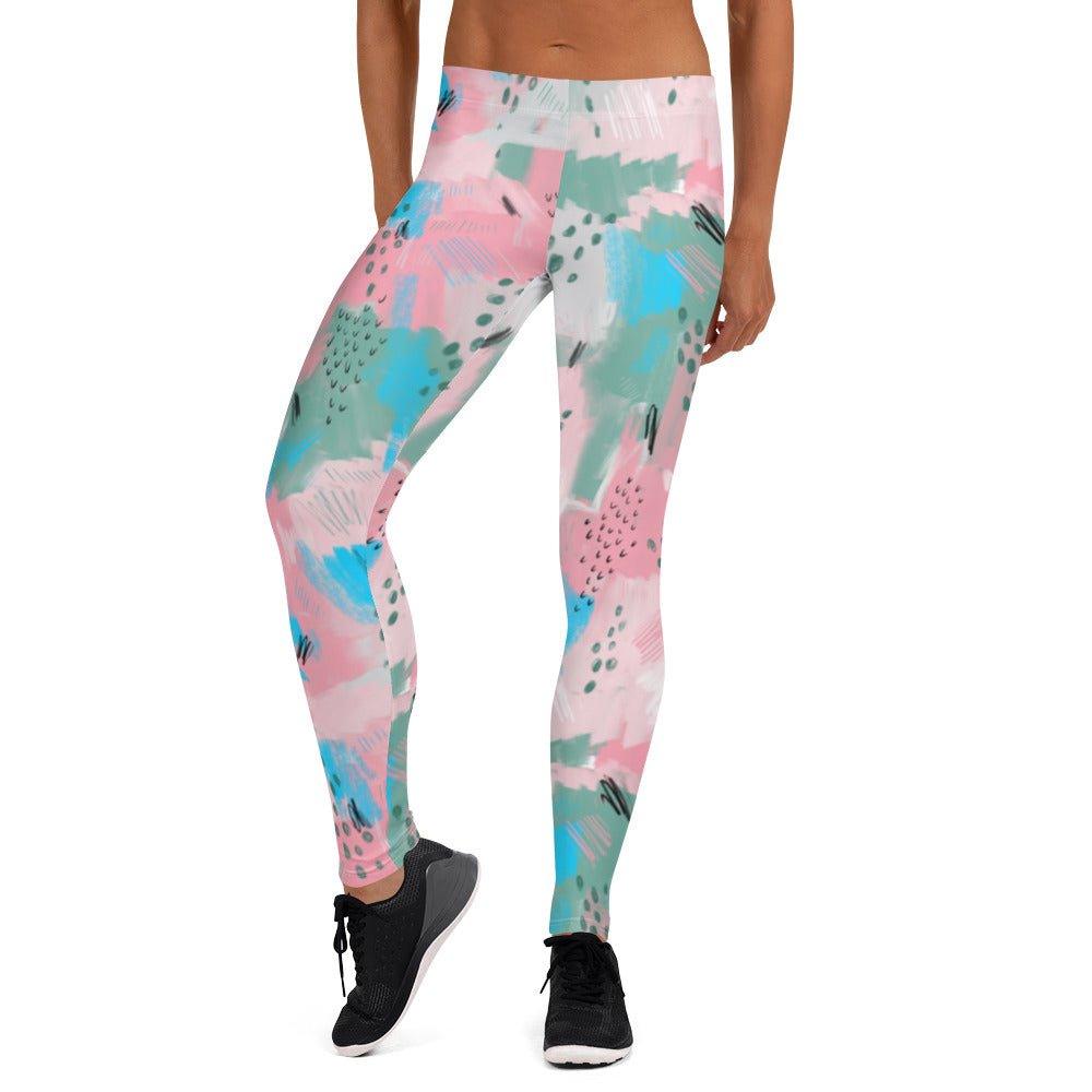 Pink Abstract Women's Mid-Rise Leggings | DEEAREST LTD