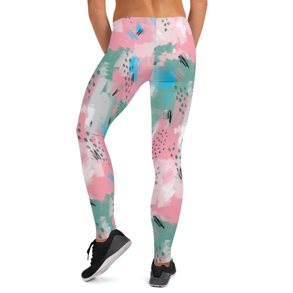 Pink Abstract Women's Mid-Rise Leggings | DEEAREST LTD