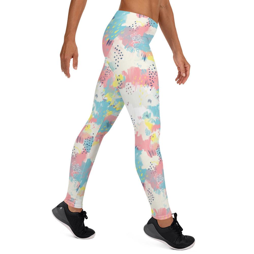 Pink and Blue Abstract Women's Mid-Rise Leggings | DEEAREST LTD