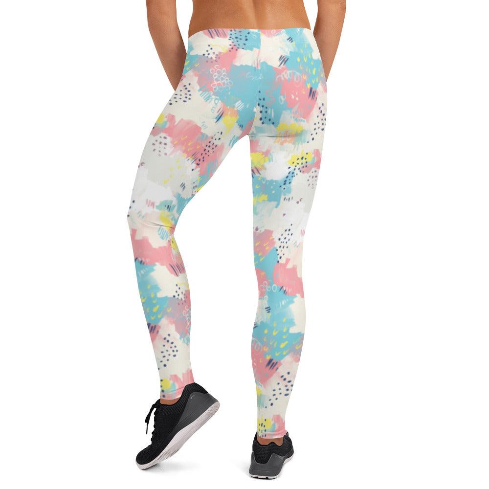 Pink and Blue Abstract Women's Mid-Rise Leggings | DEEAREST LTD