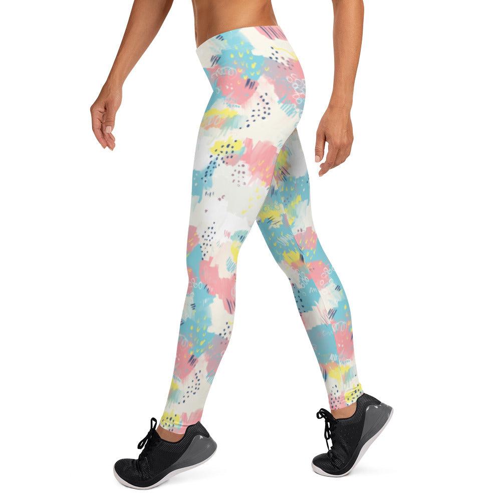 Pink and Blue Abstract Women's Mid-Rise Leggings | DEEAREST LTD