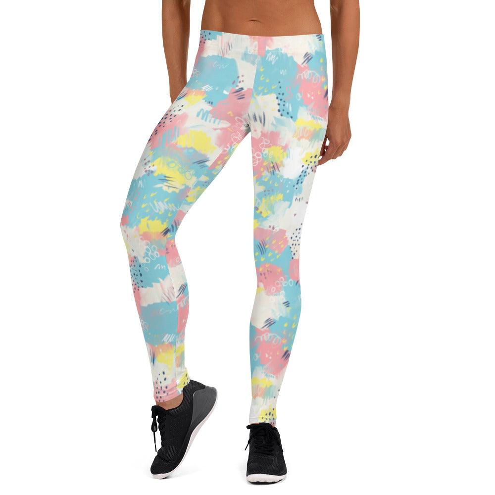 Pink and Blue Abstract Women's Mid-Rise Leggings | DEEAREST LTD