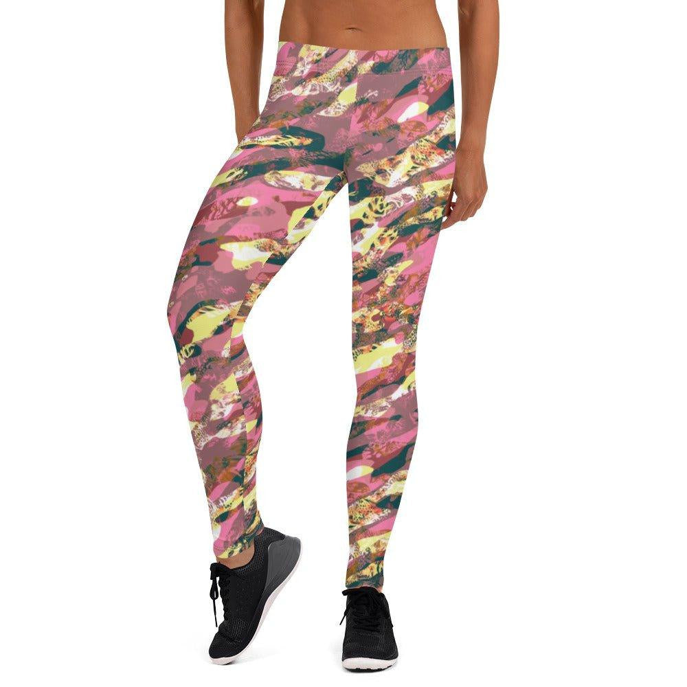 Pink Camouflage Women's Mid-Rise Leggings | DEEAREST LTD