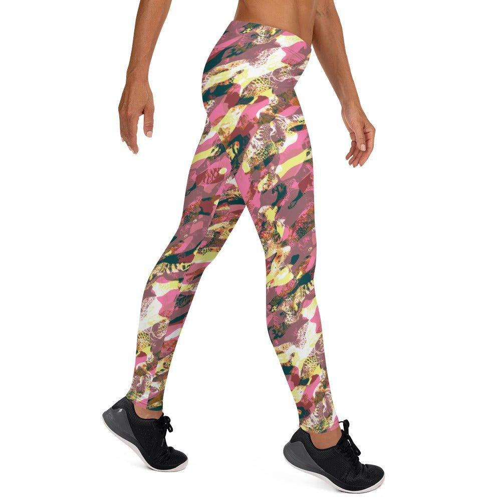 Pink Camouflage Women's Mid-Rise Leggings | DEEAREST LTD