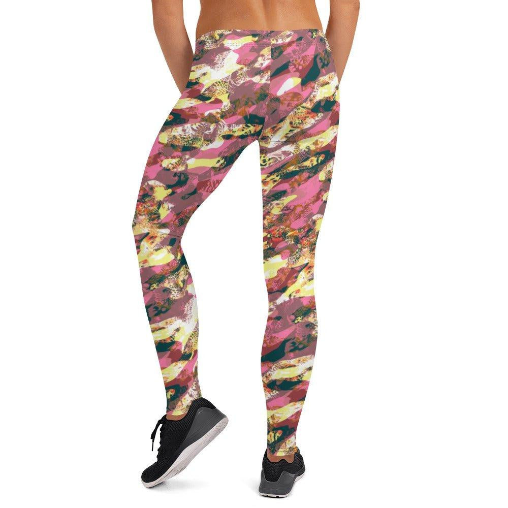 Pink Camouflage Women's Mid-Rise Leggings | DEEAREST LTD